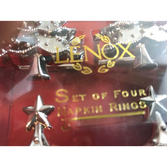 Lenox Set of 4 Holiday Napkin Rings Holiday Noel Silver Christmas Tree - Picture 3 of 4